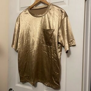 SHEIN Gold Metallic Short Sleeve Pocket Tee
